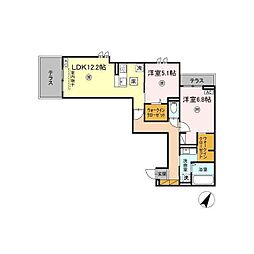 プロスター元山町 302 3階2LDKの間取り
