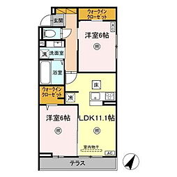 プロスター元山町 303 3階2LDKの間取り