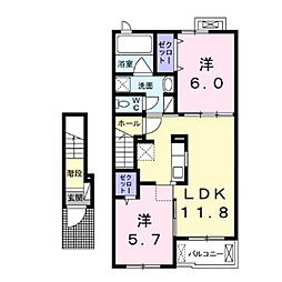 レジデンス　リオ　III 2階2LDKの間取り