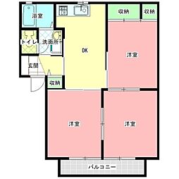 アクシーズB棟 3DKの間取図画像