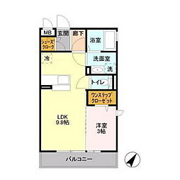 パークドプランタンA 1LDKの間取図画像