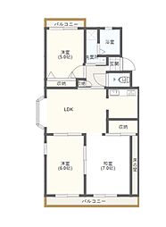 ルミエール石川 3DKの間取図画像