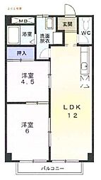 サンシャインタグチ 2LDKの間取図画像
