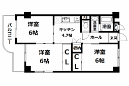 野田マンション 3Kの間取図画像