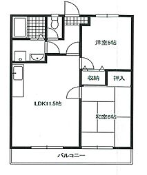 プランドゥール月ノ輪A 2LDKの間取図画像