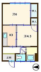 金子アパート 2Kの間取図画像