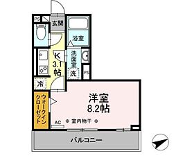 モンレーヴ住吉 2階1Kの間取り