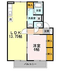 メルベーユA 1LDKの間取図画像