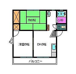 メゾンファイブウィルB 2DKの間取図画像