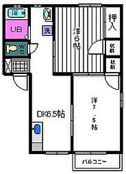 ハイツトーラスB 2DKの間取図画像