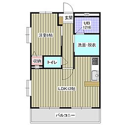 レアールパルA棟 1LDKの間取図画像