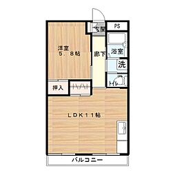 鳥之瀬マンション3号棟 1LDKの間取図画像