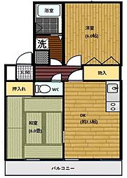 サニーヒル木の下 2DKの間取図画像