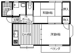 エクセラン梅原2 2DKの間取図画像