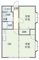 ヴィラ徳村弐番館 2DKの間取図画像