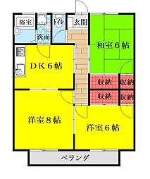 アクト中島 3DKの間取図画像