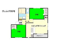 ヴェルデ 2LDKの間取図画像