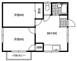 ハイツスマイル 2DKの間取図画像