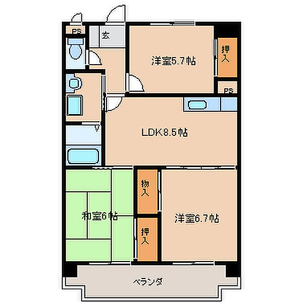 第二祥栄ビル 405｜福岡県久留米市大善寺南１丁目(賃貸マンション3LDK・4階・60.22㎡)の写真 その2