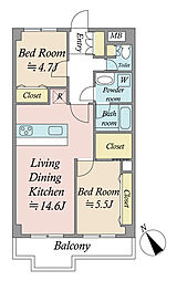 グリーンキャピタル上池台 2LDKの間取り
