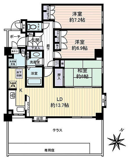 角部屋 1階部分 専用庭付き