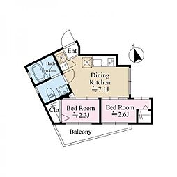 アウルズ早稲田 2階2DKの間取り