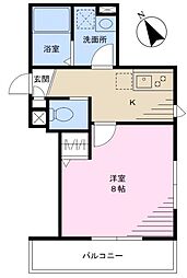 秋山フラット 3階1Kの間取り