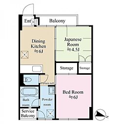 ライトコートK 2階2DKの間取り