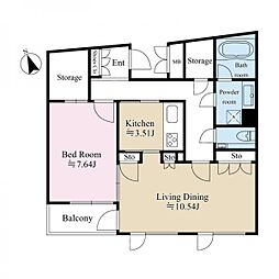 GARDENCOURT代沢 1LDKの間取図画像