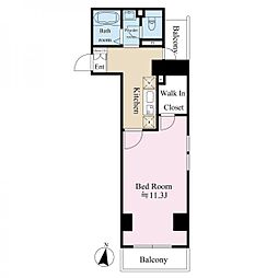 グランディール伊藤 1Kの間取図画像