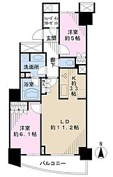 ドリームタワーキュアレジデンス 6階2LDKの間取り