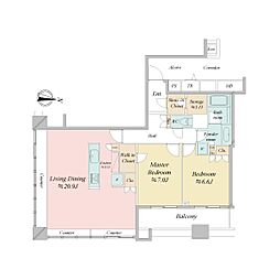 CHIBA CENTRAL TOWER 38階2LDKの間取り