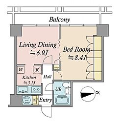 ノア芝大門 8階1LDKの間取り
