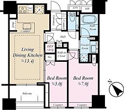 オーベルアーバンツ日暮里 2SLDKの間取図画像