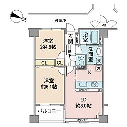 オーベル横浜戸部本町 2LDKの間取図画像