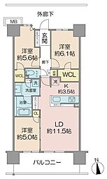 オーベルグランディオ品川勝島 3LDKの間取図画像