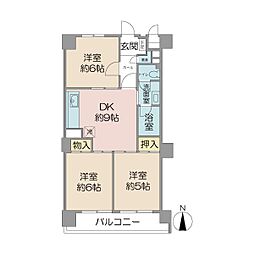 日商岩井国立マンション 3DKの間取図画像