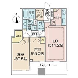芝パーク・タワー 2SLDKの間取図画像