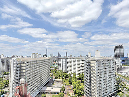 玄関を出ると天気の良い日にはスカイツリーが遠望できます。