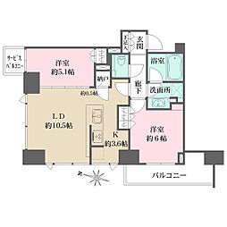 シティタワー上野池之端 2LDKの間取図画像