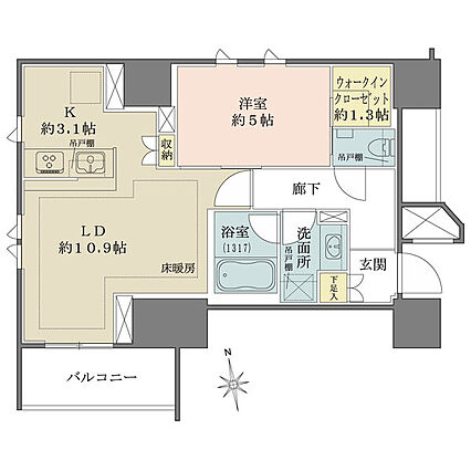 リビングは二面...