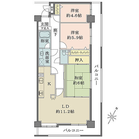 間取り コスモ川崎京町 6階/-