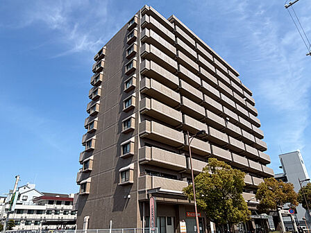 SRC造・鉄骨造、地上11階建の2階部分。総戸数は113戸、藤和不動産分譲のマンションです。【現地外観写真】