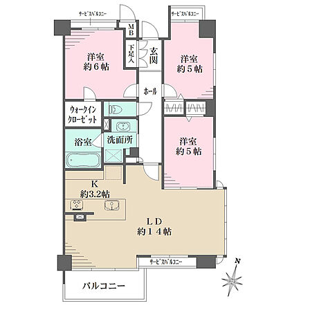 陽当り・眺望良好な南向き角住戸。LDと隣接した洋室と合わせて約19帖の大空間として一体利用できます。