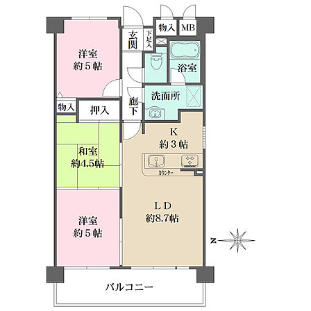 LDに隣接する和洋室は、2WAYアクセスで回遊できる間取りです。玄関先にも物入がございます。