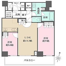 ザ・パークハウス神戸ハーバーランドタワー 2LDKの間取図画像