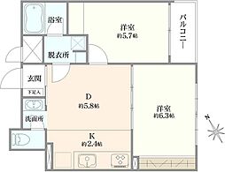 ピアコート狛江 2LDKの間取図画像