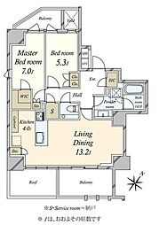 プレミスト赤坂翠嶺 2SLDKの間取図画像