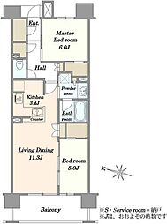 ザ・パークハウス所沢日吉町 2LDKの間取図画像