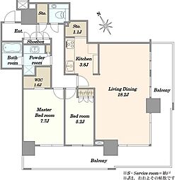 ザ・クレストタワー 2LDKの間取り